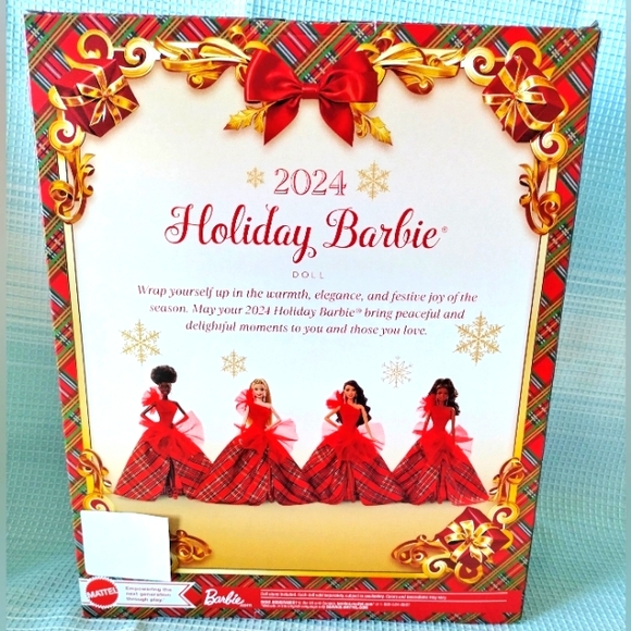 Barbie Signature 2024 Holiday Barbie Doll Red Plaid Dress Brown Hair - Picture 8 of 9